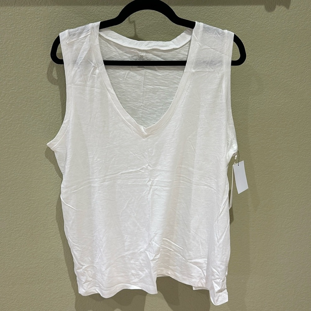 NWT Caslon Nordstrom V-Neck Slub Muscle Tank XXL White
